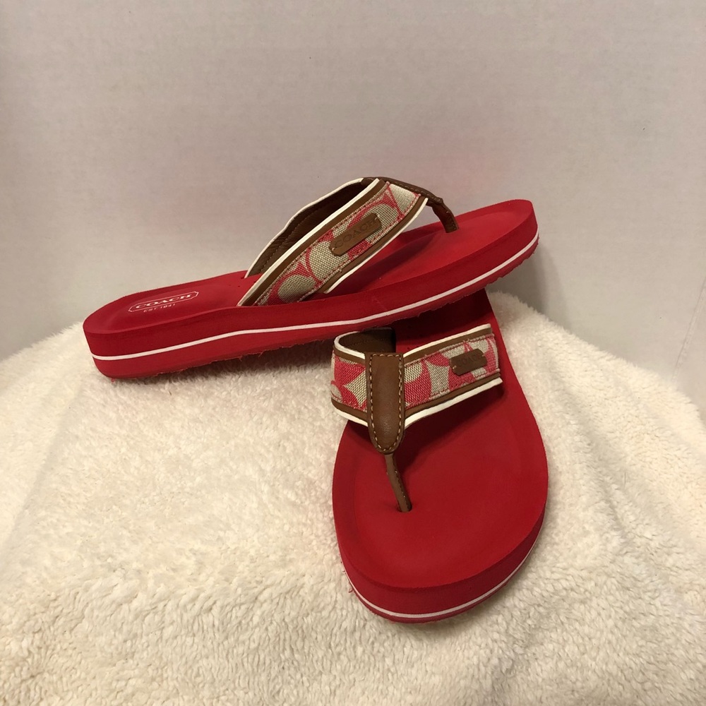 Coach Q1787 Juanita red monogram thong sandals